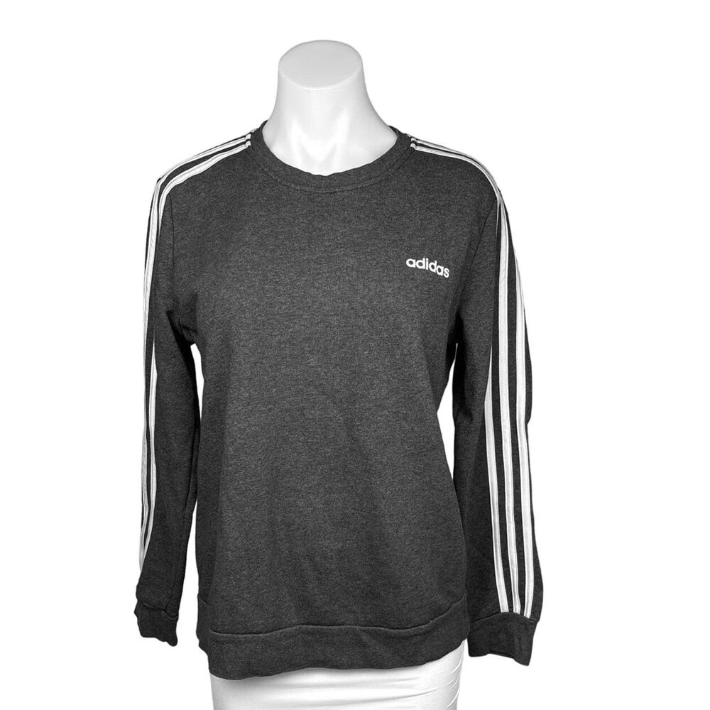 Adidas Women's Grey Striped Long Sleeve Logo Pullover Sweatshirt Sweater Top L